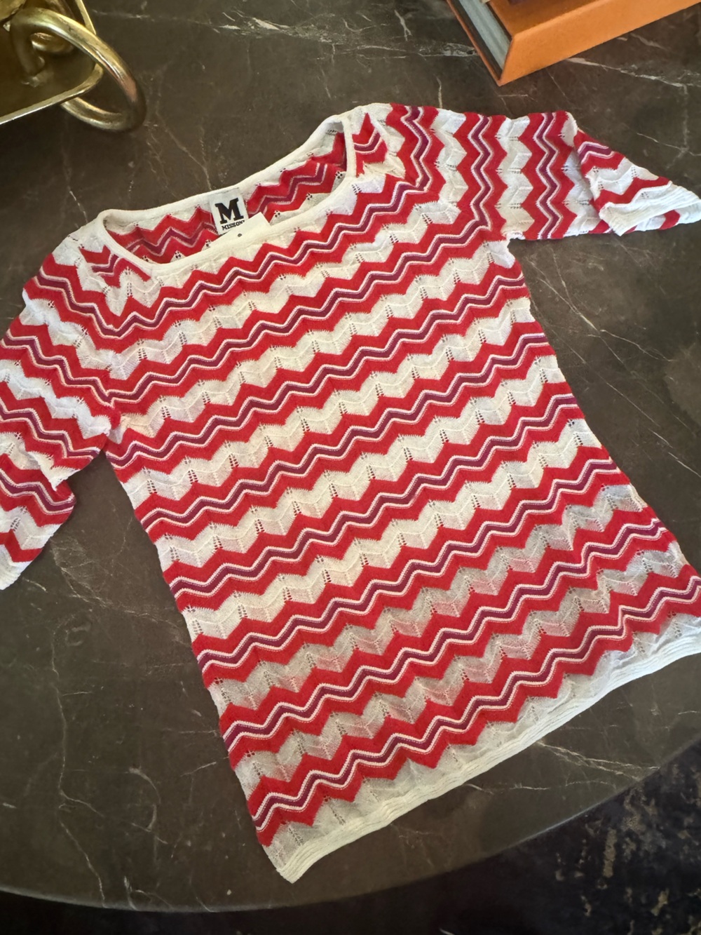 Missoni Red and White Zigzag Knit Top